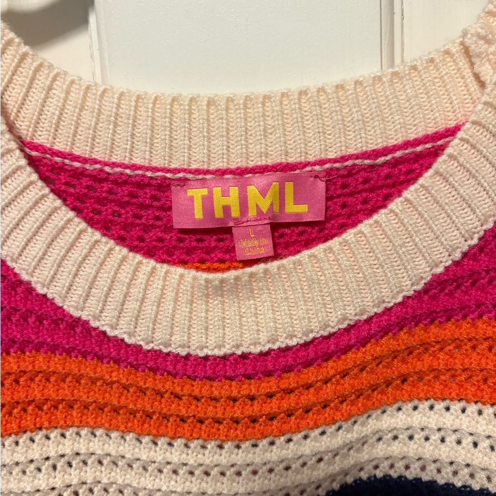 THML Pink Orange Navy Cream Striped Crochet Sweater Vest - Picture 4 of 5